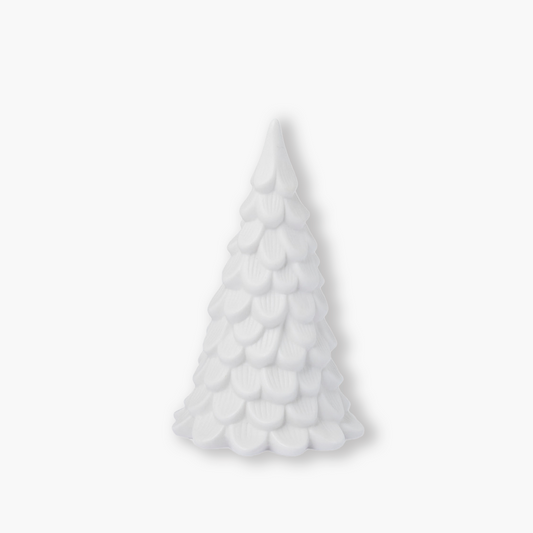 Norrskog ceramic tree decoration by Storefactory, available in two sizes (Large 11x11x18 cm, Medium 8x8x13 cm). Handmade matte ceramic Scandinavian Christmas decoration, minimalist Nordic style, perfect for cosy festive interiors.