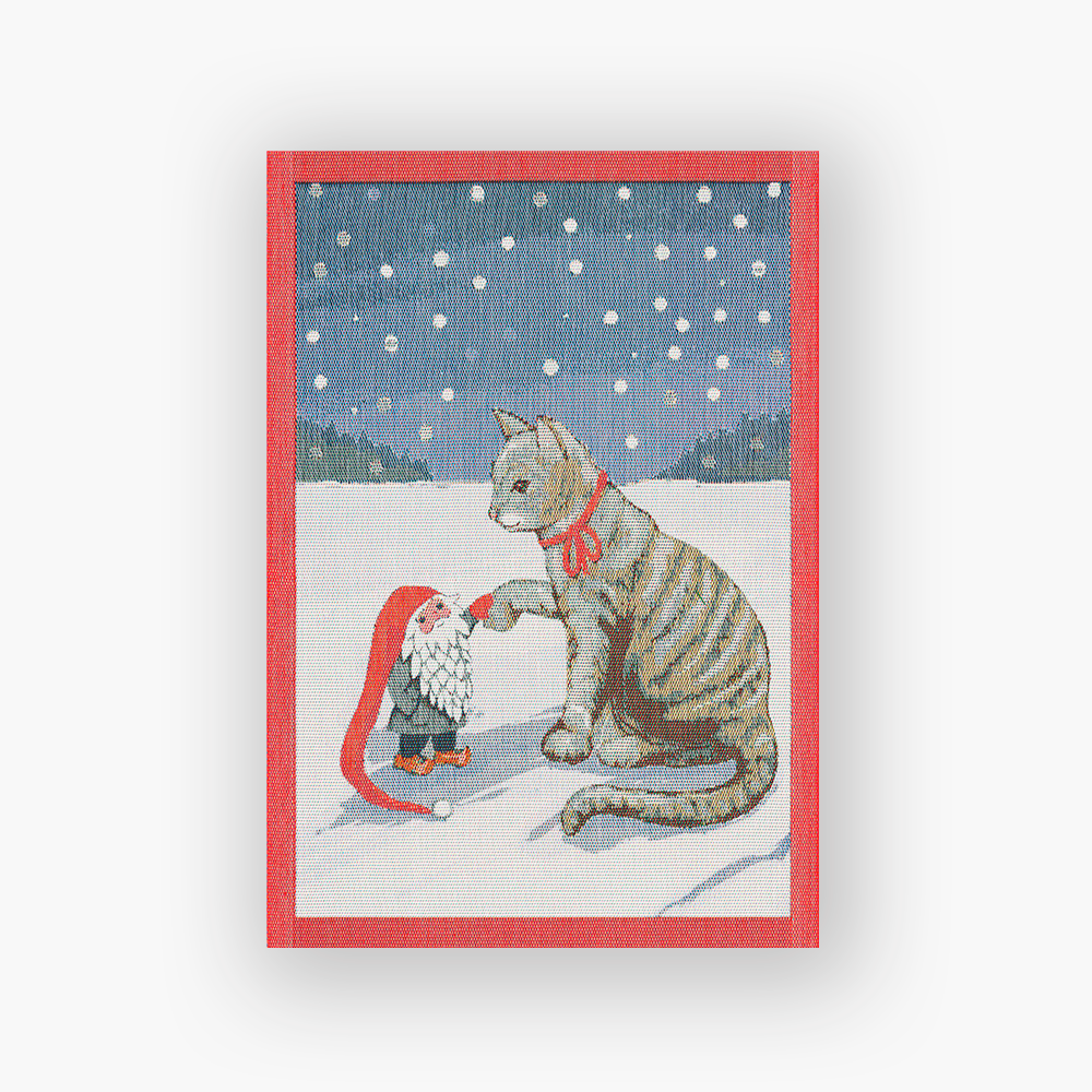 Tea Towel Vintervänner by Ekelund, 35x50 cm. 100% organic cotton kitchen towel, designed by Maria Olsson, sustainably made in Sweden, GOTS certified and approved by the Swedish royal court. Features Nordic winter motifs with a cosy Scandinavian style.